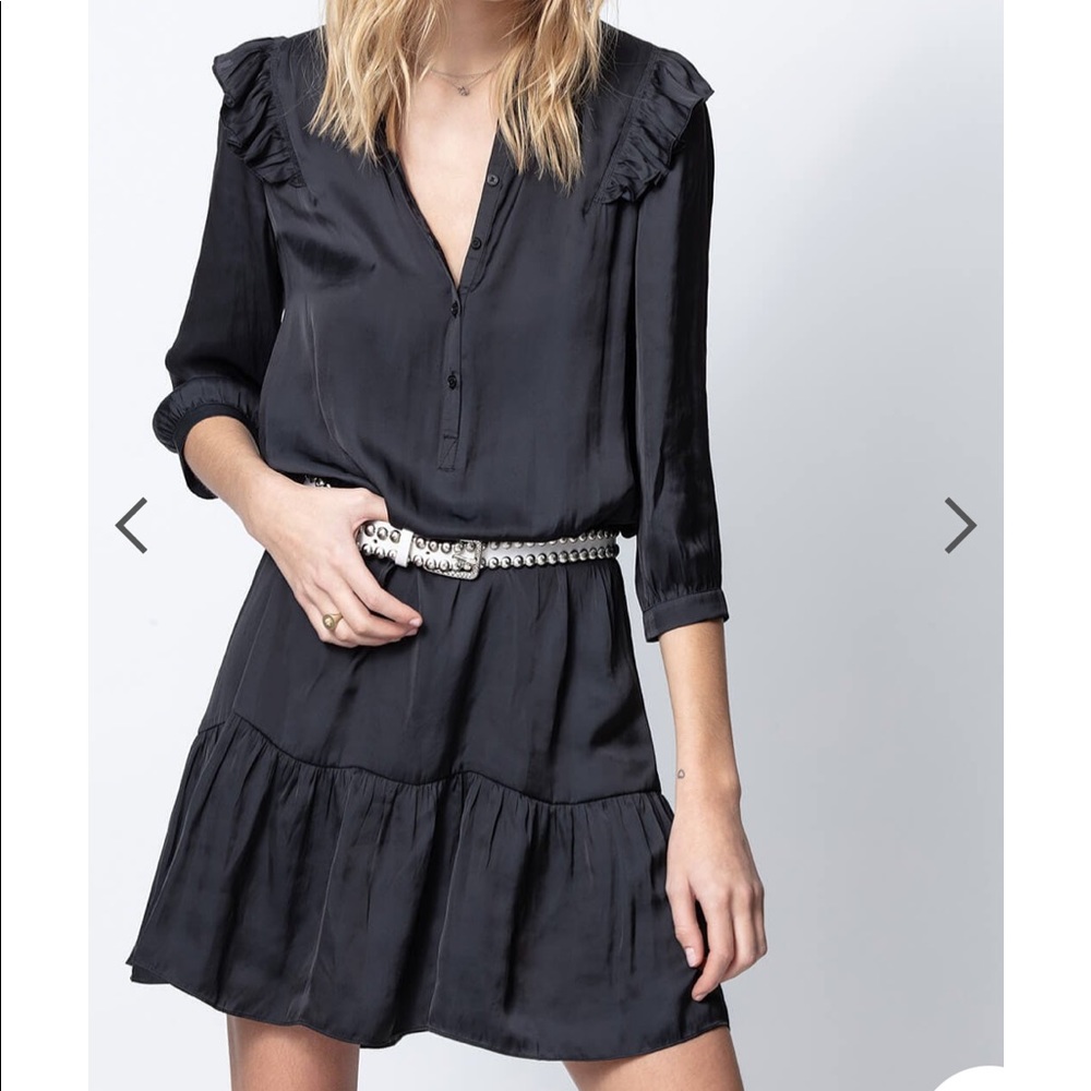 Zadig&Voltaire women’s short black dress, Japanese satin, long sleeves
